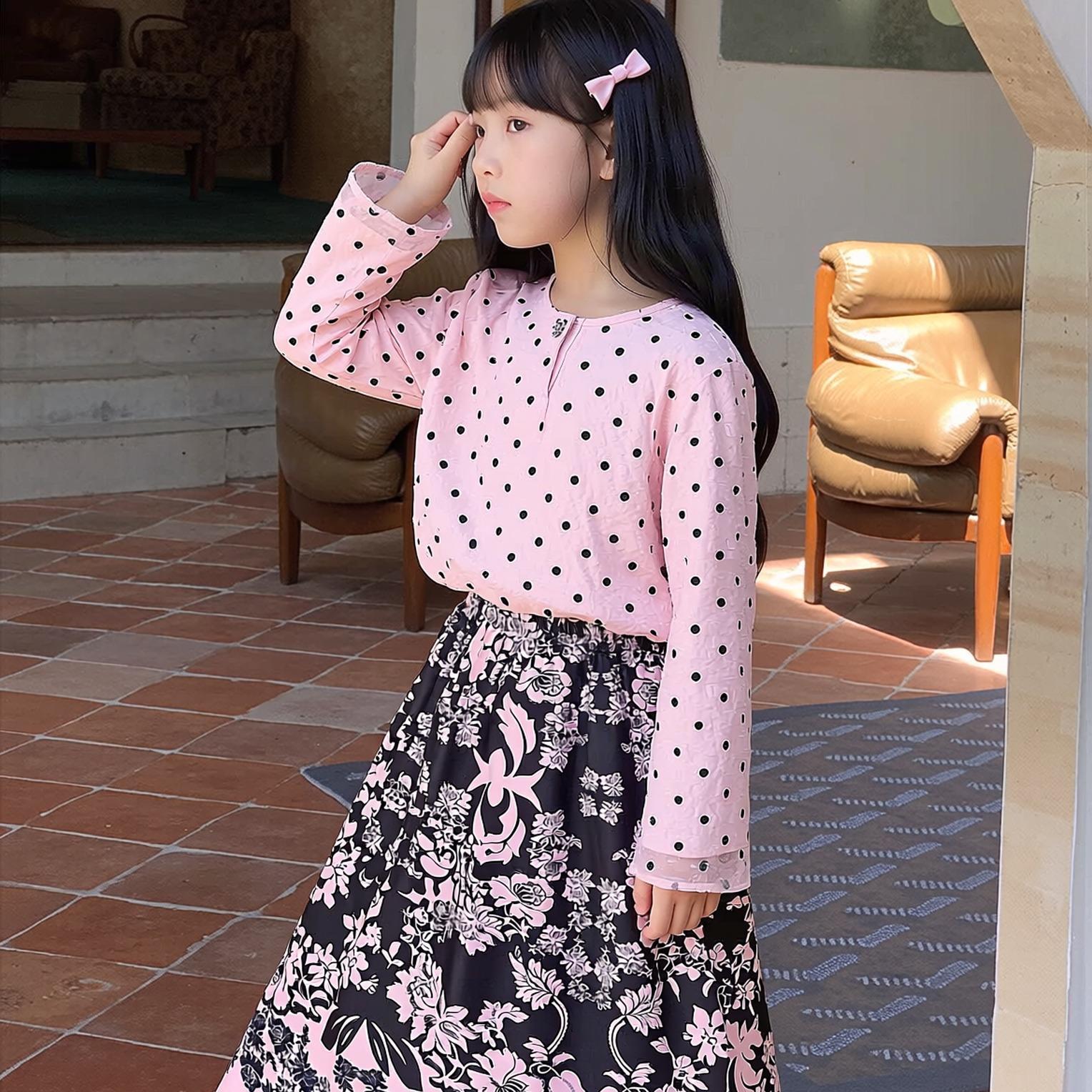 TropiTykes Koleksi Baharu 2026 Pakaian Muslimah Kanak-kanak Skirt Bercorak Polka Dot &amp; Bunga yang Selesa &amp; Elegan 