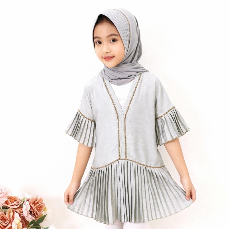TropiTykes Muslimah Pleated Dress for Girls Elegant Comfortable Soft Fabric Lightweight Suitable for Everyday Pleated Sleeves & Hem Gold Detail Elegant and Comfortable Clothing