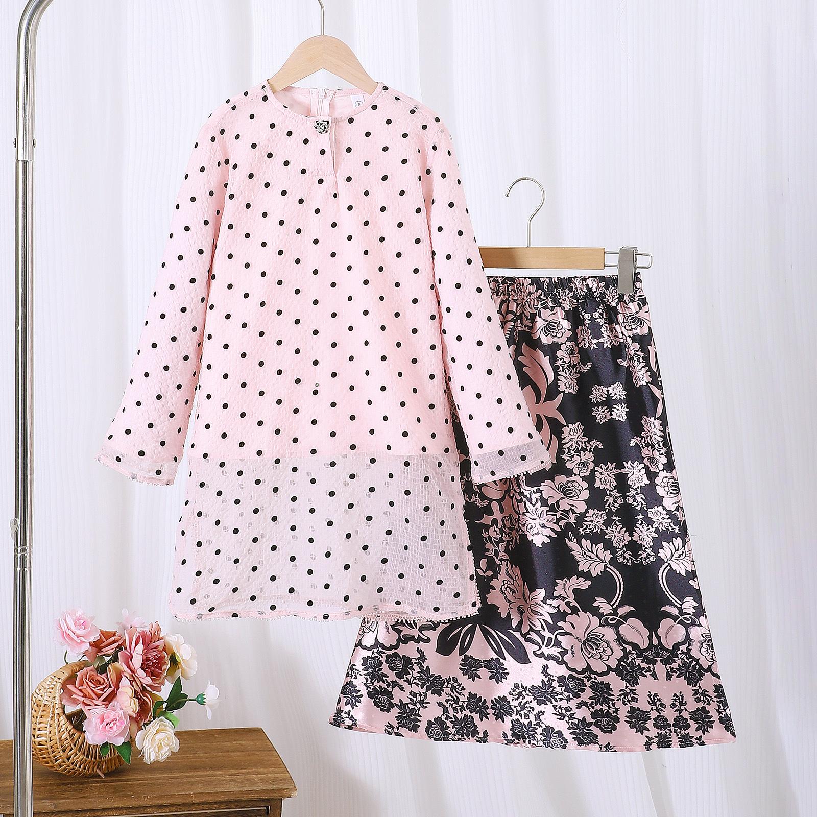 TropiTykes Koleksi Baharu 2026 Pakaian Muslimah Kanak-kanak Skirt Bercorak Polka Dot &amp; Bunga yang Selesa &amp; Elegan 