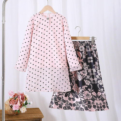 TropiTykes Koleksi Baharu 2026 Pakaian Muslimah Kanak-kanak Skirt Bercorak Polka Dot &amp; Bunga yang Selesa &amp; Elegan 