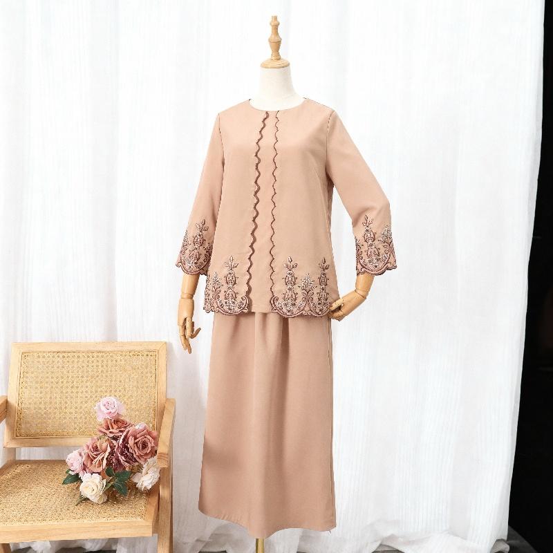 Kurung Mini Kanak-kanak TropiTykes | Rekaan Sulaman Elegan | Warna Beige Nude | Fabrik Lembut &amp; Selesa | Sesuai untuk Majlis Perkahwinan &amp; Sambutan Hari Raya 