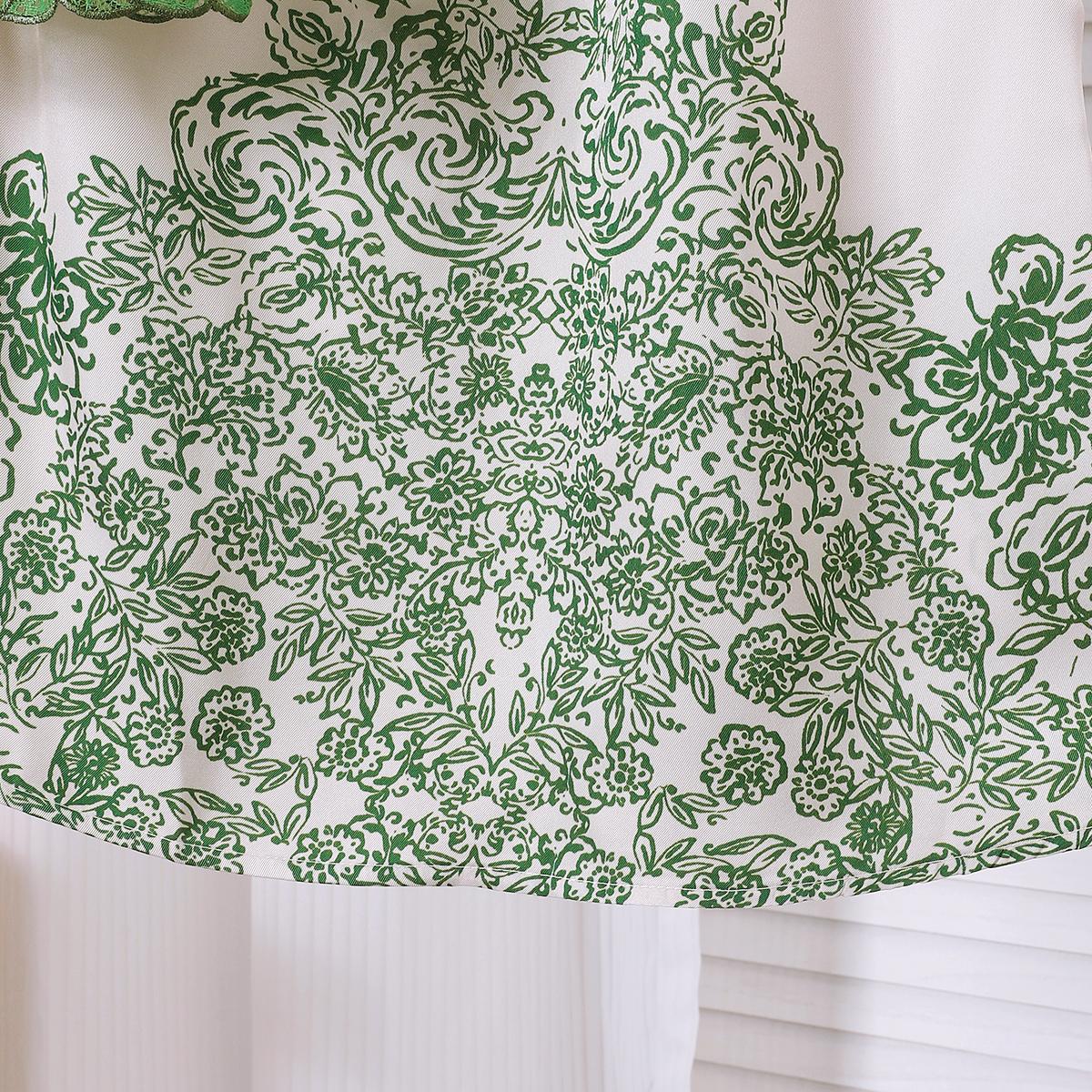 TropiTykes Limited Edition Lime Green Baju Kurung Set, Hari Raya, Green Lace, Delicate Floral Pattern, Suitable for Open Houses