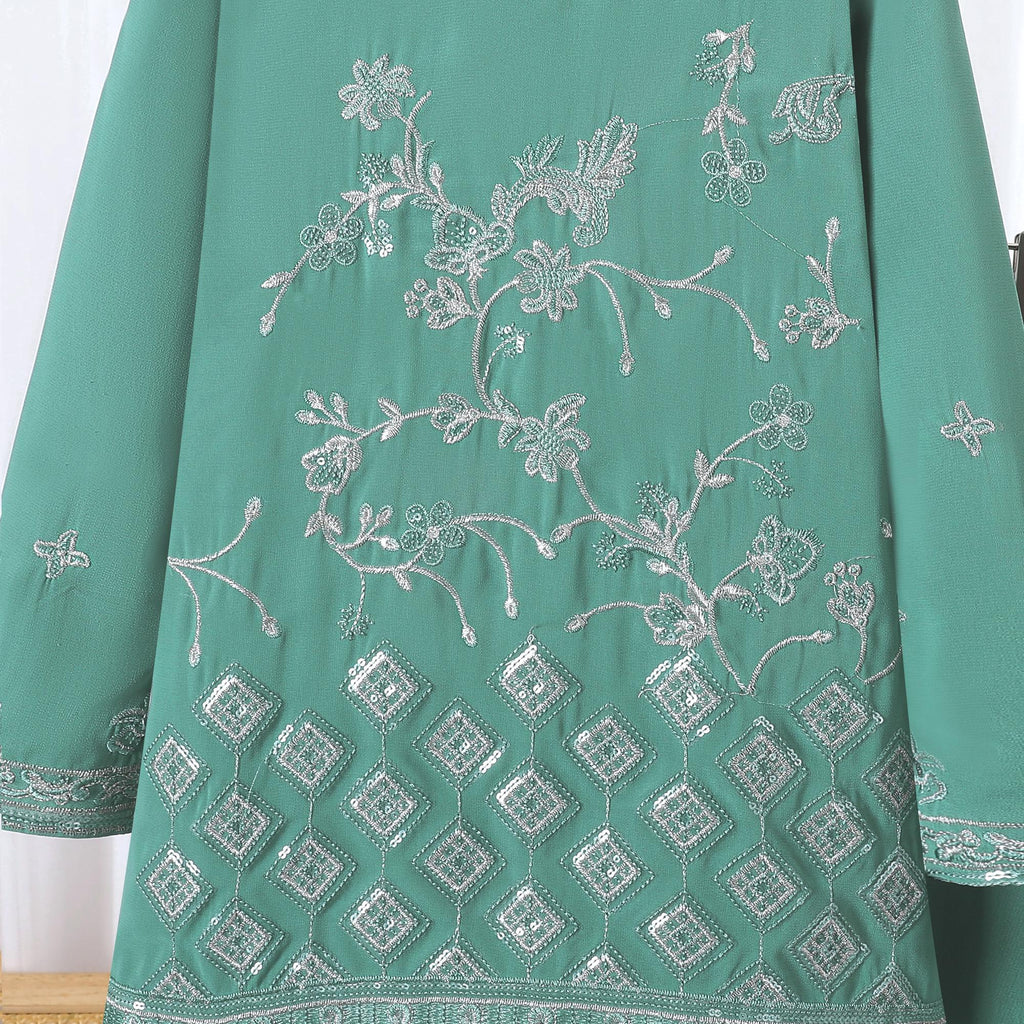 Baju Kurung Muslimah TropiTykes Mini Green Sulaman Elegan Lembut Selesa untuk Majlis Raya &amp; Wanita Muda. Pakaian yang elegan dan selesa. 