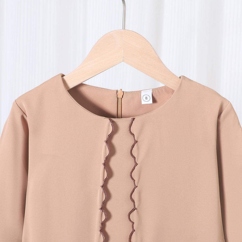Kurung Mini Kanak-kanak TropiTykes | Rekaan Sulaman Elegan | Warna Beige Nude | Fabrik Lembut &amp; Selesa | Sesuai untuk Majlis Perkahwinan &amp; Sambutan Hari Raya 