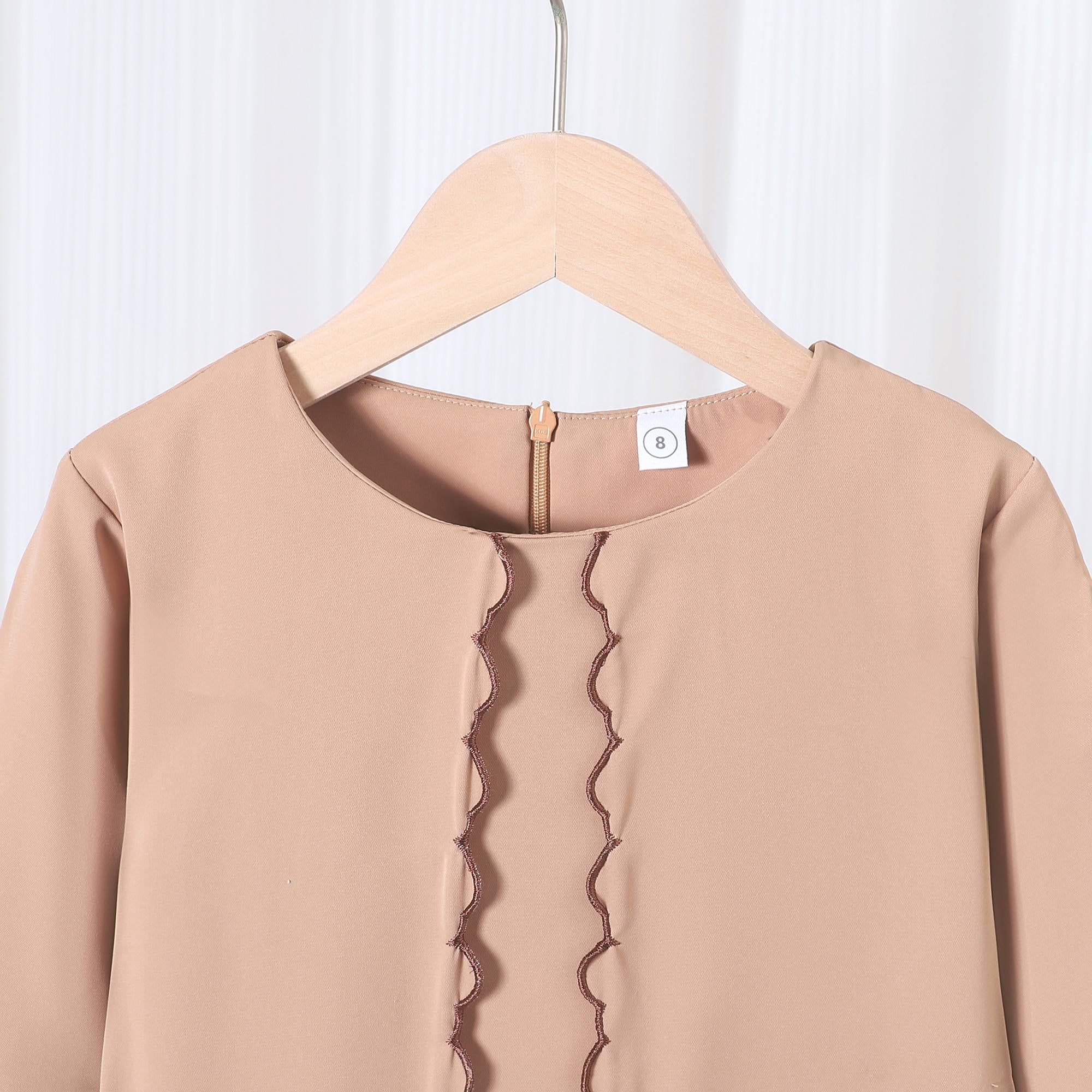 Kurung Mini Kanak-kanak TropiTykes | Rekaan Sulaman Elegan | Warna Beige Nude | Fabrik Lembut &amp; Selesa | Sesuai untuk Majlis Perkahwinan &amp; Sambutan Hari Raya 