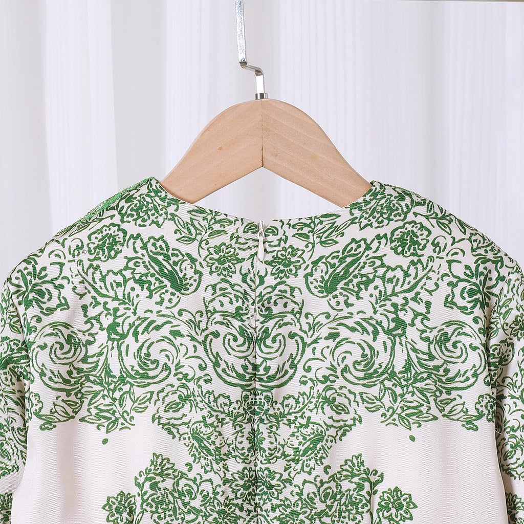 TropiTykes Limited Edition Lime Green Baju Kurung Set, Hari Raya, Green Lace, Delicate Floral Pattern, Suitable for Open Houses