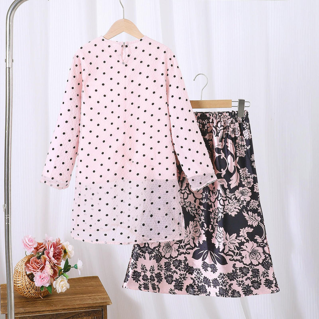 TropiTykes Koleksi Baharu 2026 Pakaian Muslimah Kanak-kanak Skirt Bercorak Polka Dot &amp; Bunga yang Selesa &amp; Elegan 