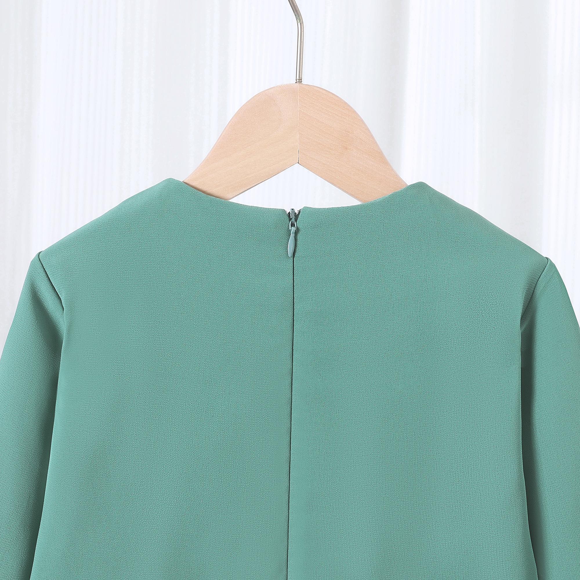 Baju Kurung Muslimah TropiTykes Mini Green Sulaman Elegan Lembut Selesa untuk Majlis Raya &amp; Wanita Muda. Pakaian yang elegan dan selesa. 